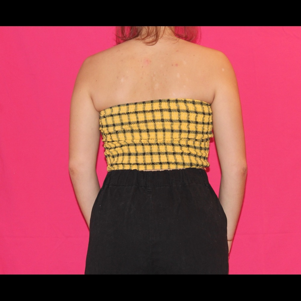 Pacsun black and yellow checkered bando top.